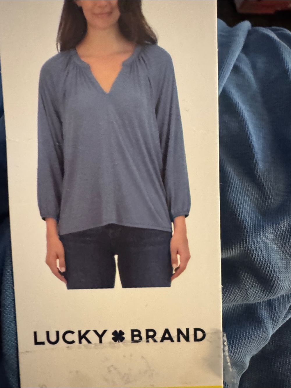 Lucky Brand Soft Blue Long-Sleeve Split Neck Blouse